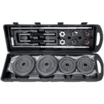 KIT DE MANCUERNAS DE 50KG EN ESTUCHE ORIGINAL DISCOS EN HIERRO BARRAS EN ACERO PRECIO 500.000