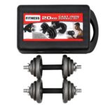 KIT DE MANCUERNAS DE 20KG EN ESTUCHE ORIGINAL DISCOS EN HIERRO BARRAS EN ACERO PRECIO 220.000